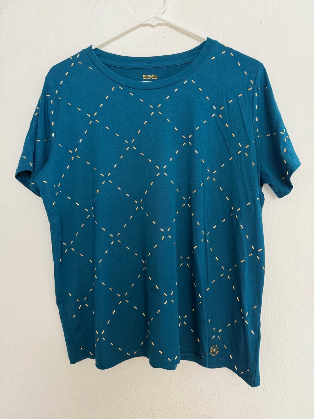 Michael Kors Teal Blue Diamond Stitch Short Sleeve Tee - Picture 2 of 7
